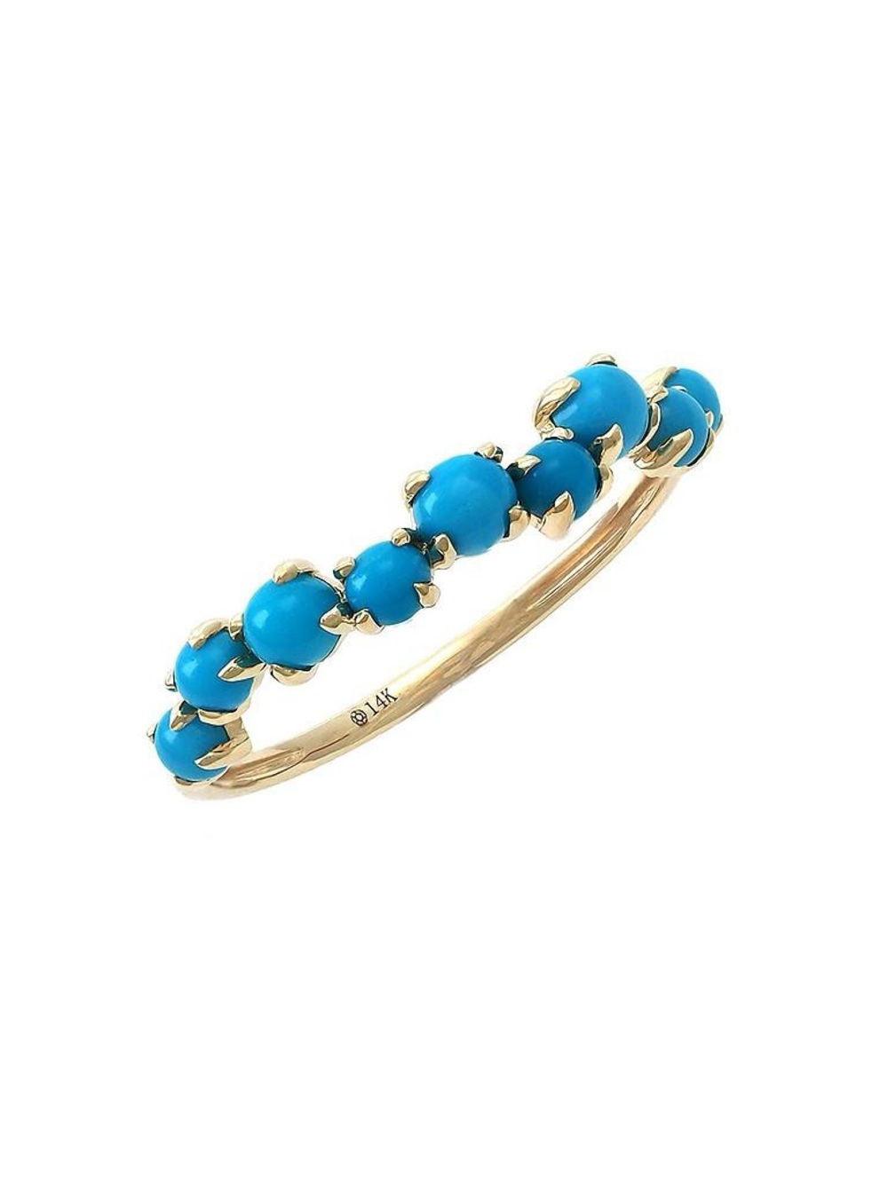 14K Real Solid Yellow Gold Natural Round Turquoise Prong Ring Size 6.5
